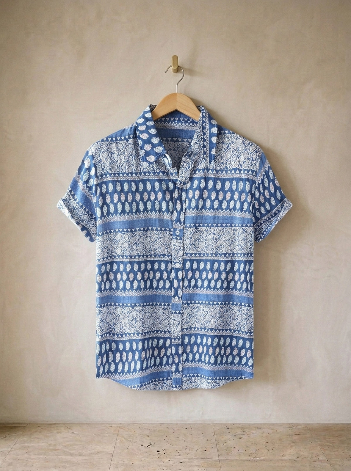 Camisa estampa étnica azul Bilbao – peça sozinha, foto de produto