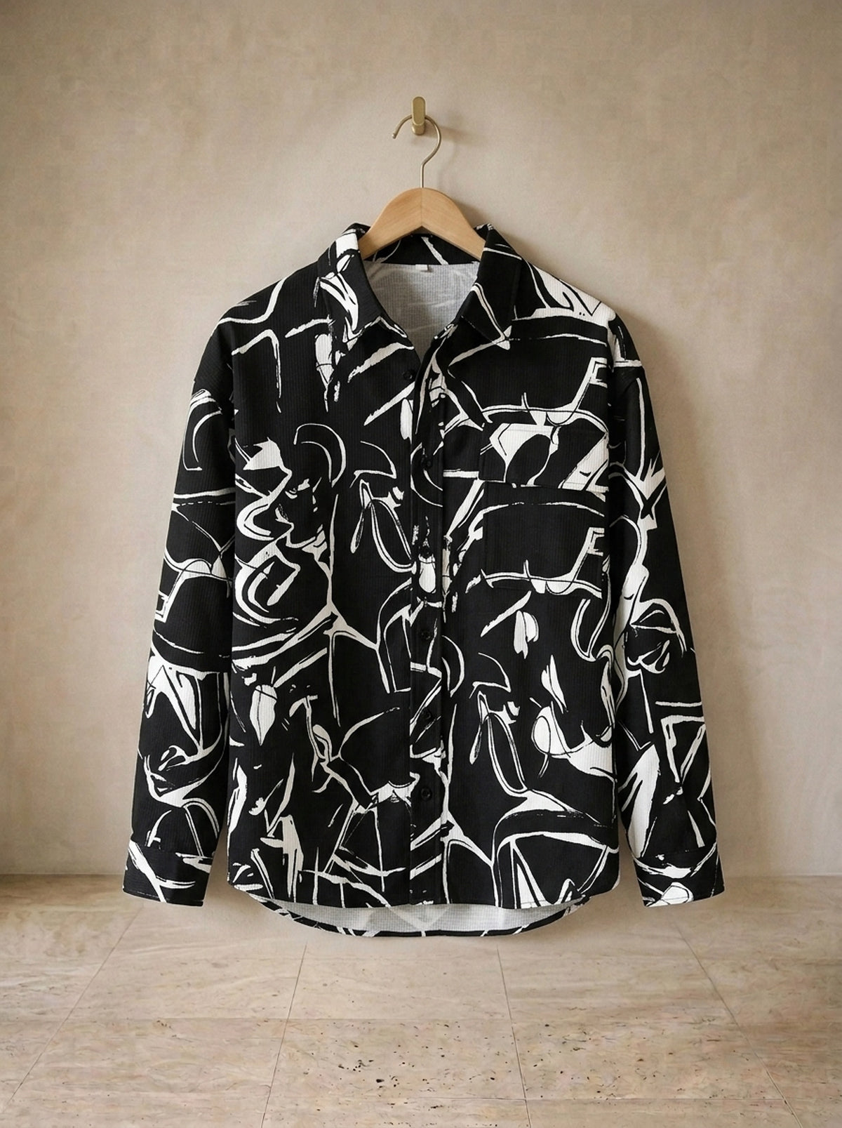 Preto | Camisa estampa de pinceladas Cadaqués preto – peça sozinha, foto de produto