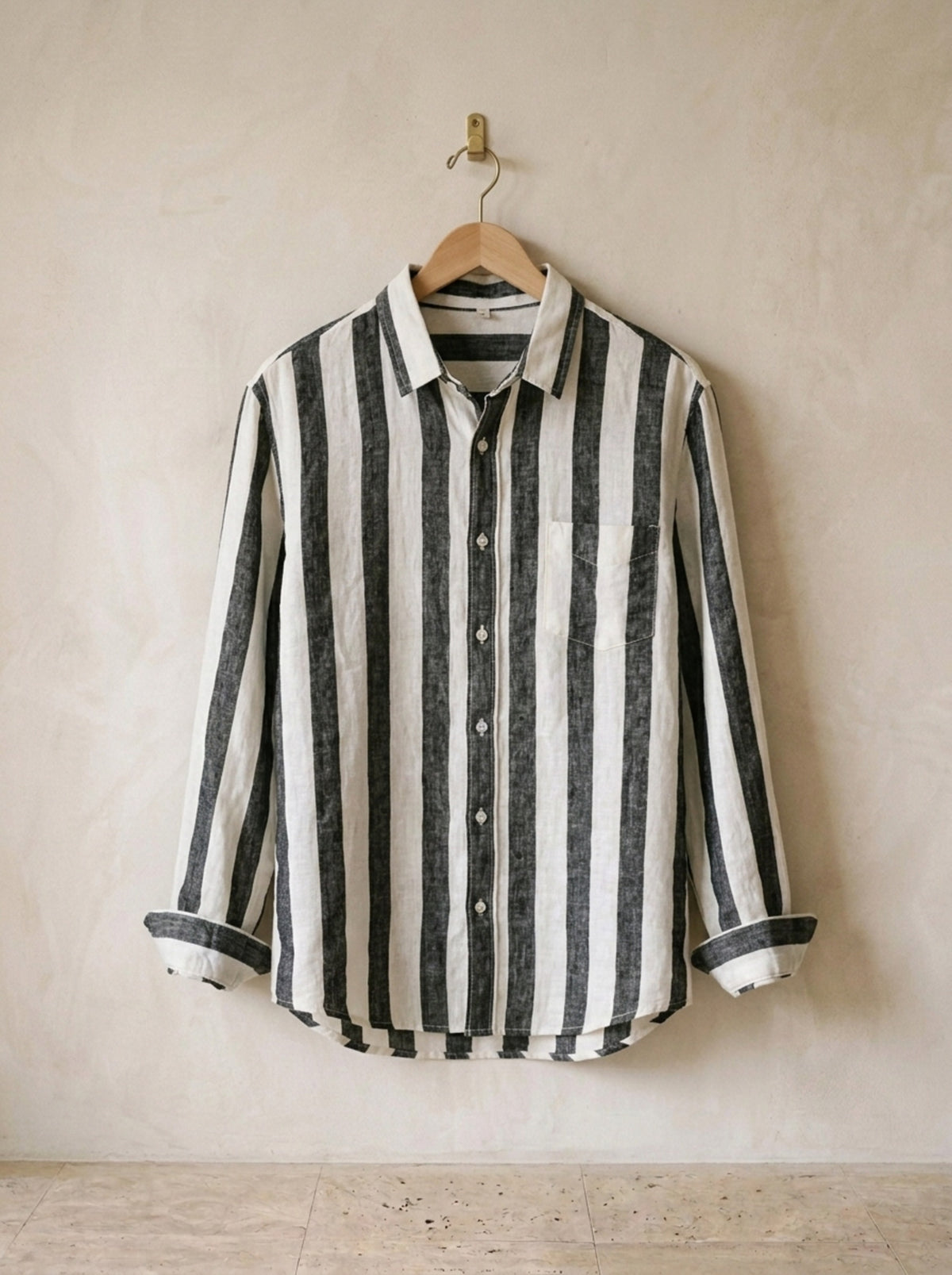 Preto | Camisa de linho listrada Cambridge preto – peça sozinha, foto de produto