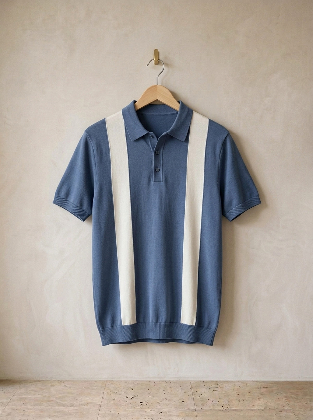 Azul | Camisa polo de tricô com faixas Covilhã azul – peça sozinha, foto de produto