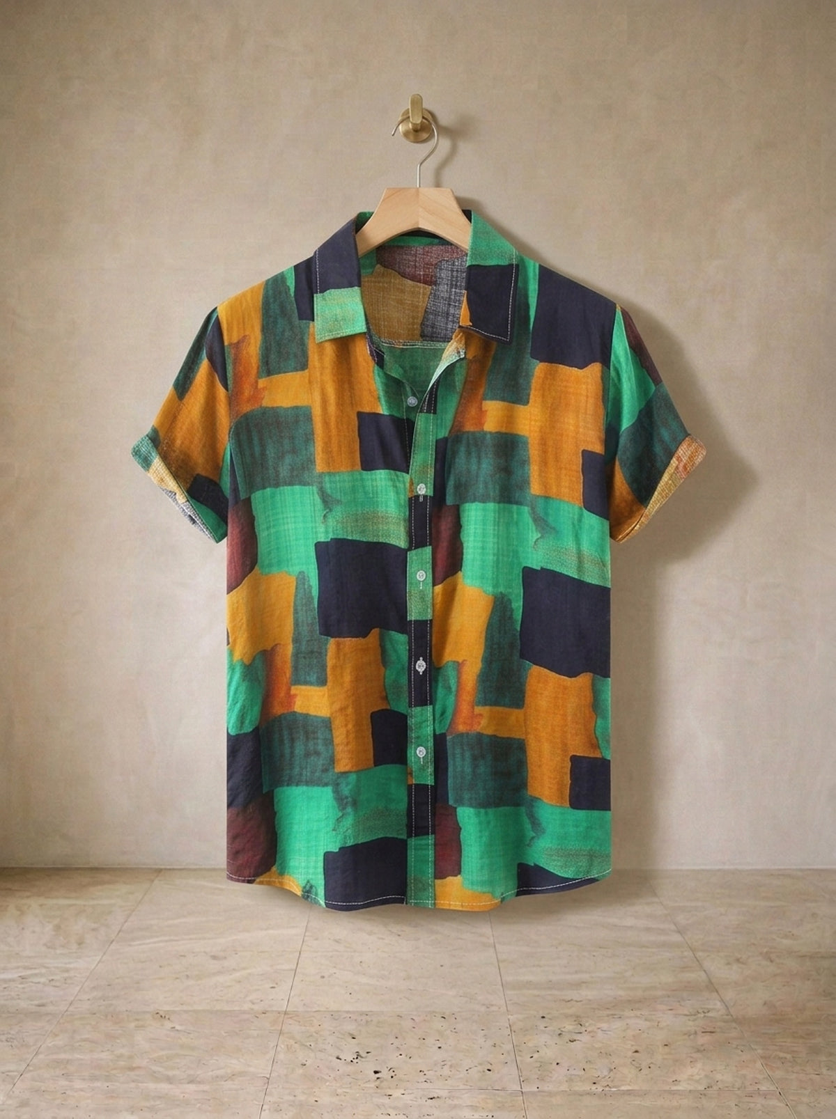 Camisa estampa blocos pintados Dijon – peça sozinha, foto de produto