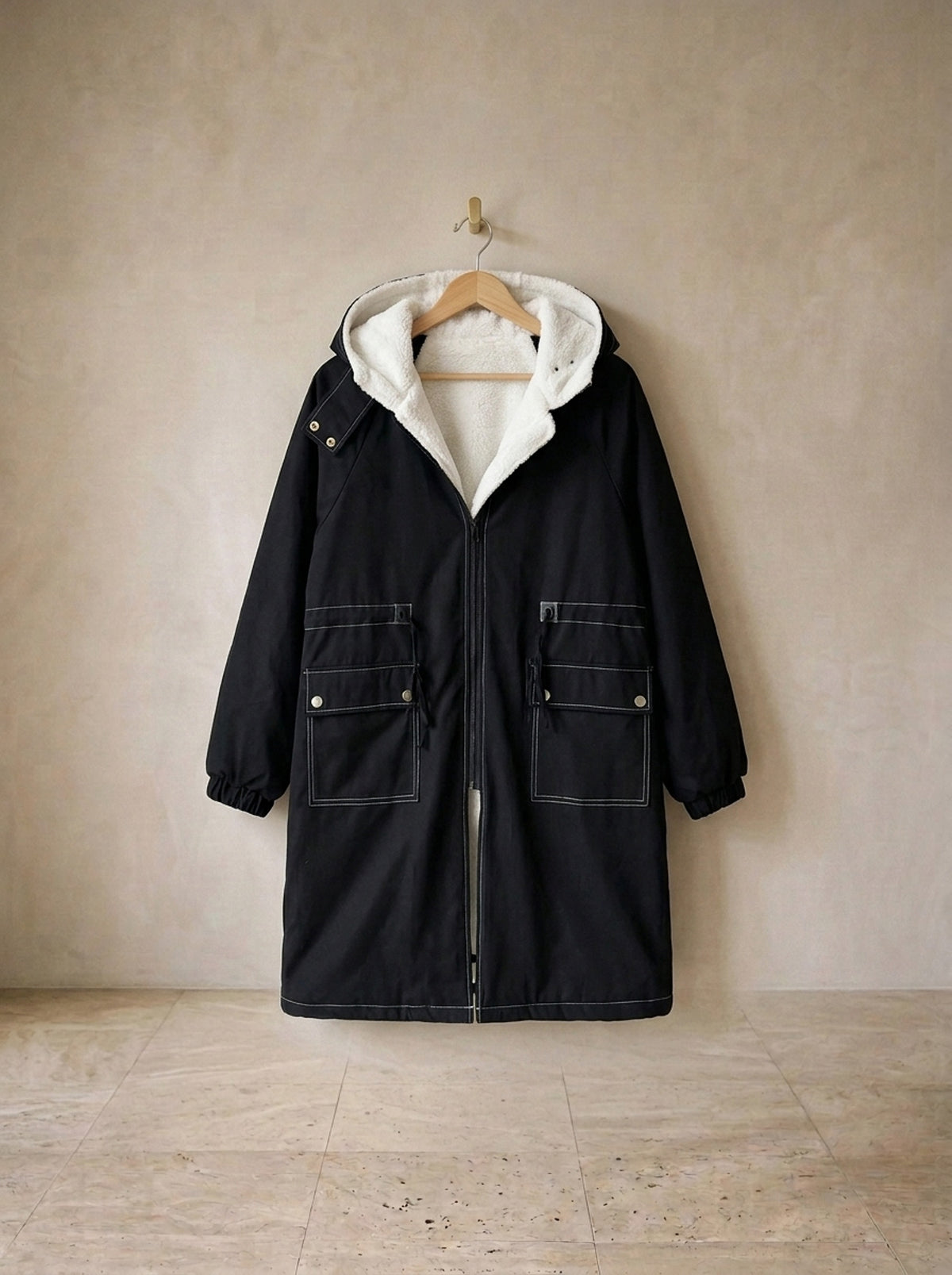 Preto | Parka longa com capuz Echternach preto – peça sozinha, foto de produto