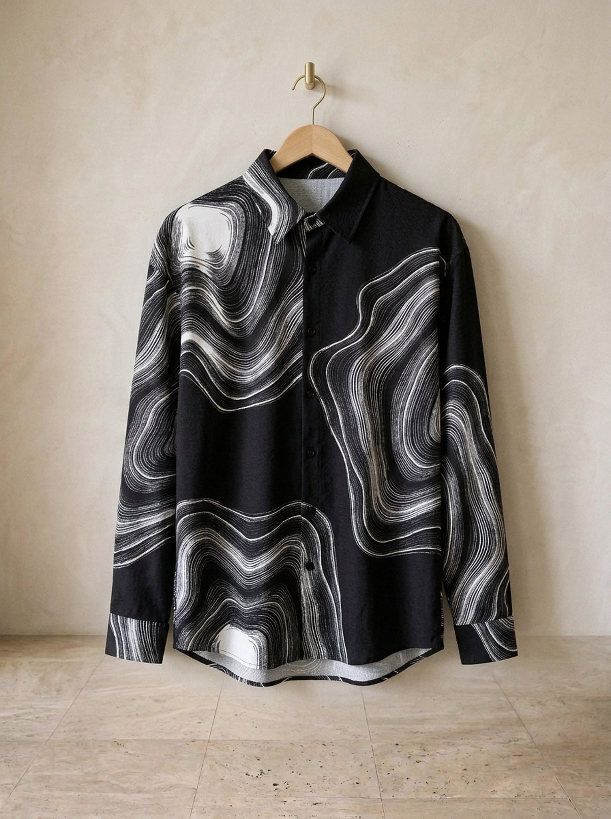 Preto | Camisa estampa ondulada Eger preto – peça sozinha, foto de produto