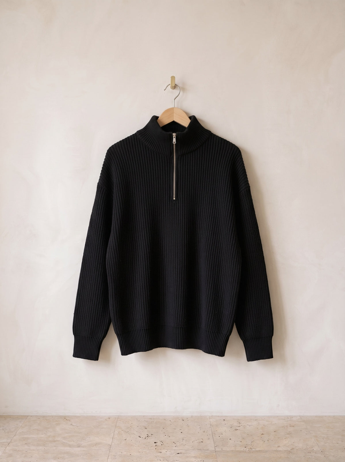 Preto | Suéter meio zíper Favignana preto – peça sozinha, foto de produto