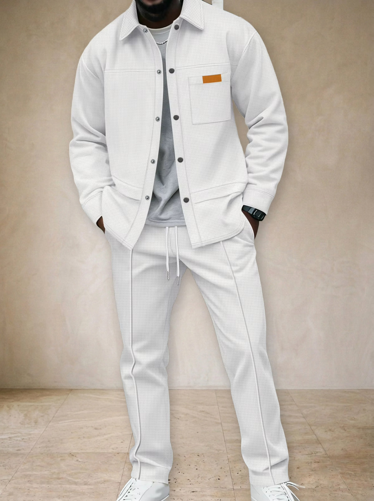 Off-white | Conjunto sobrecamisa waffle e calça Folegandros off-white – foto de produto
