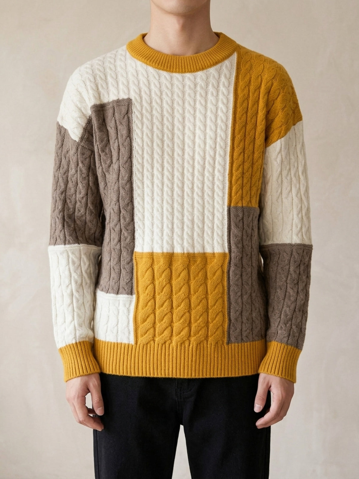 Amarelo | Suéter de tricô patchwork Sartong Iseltwald amarelo – peça no corpo, foto de produto