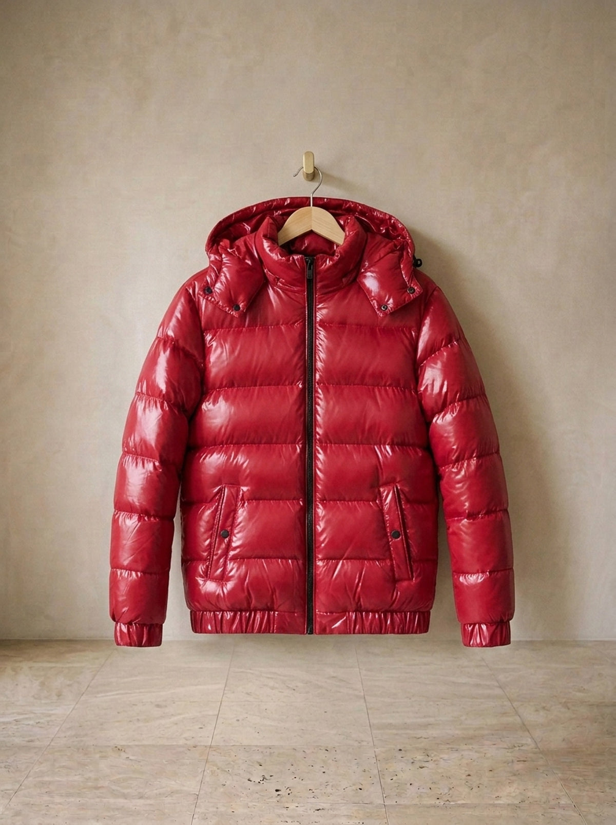 Vermelho | Jaqueta puffer brilhante com capuz Kaunas vermelho – peça sozinha, foto de produto