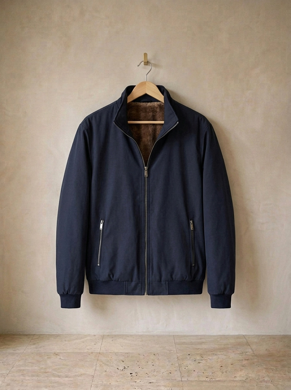 Azul-marinho | Jaqueta forrada de pelúcia Leuven azul-marinho – peça sozinha, foto de produto