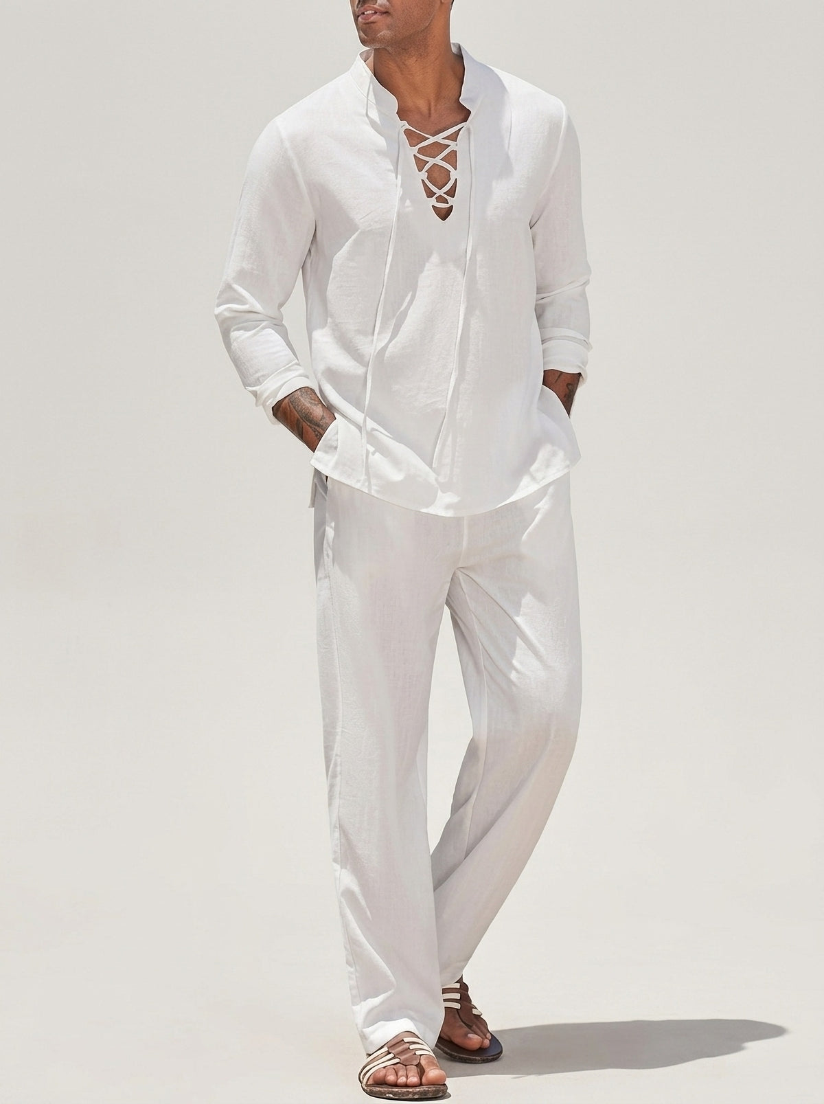 Branco | Conjunto bata e calça de algodão Marbella branco – foto de produto