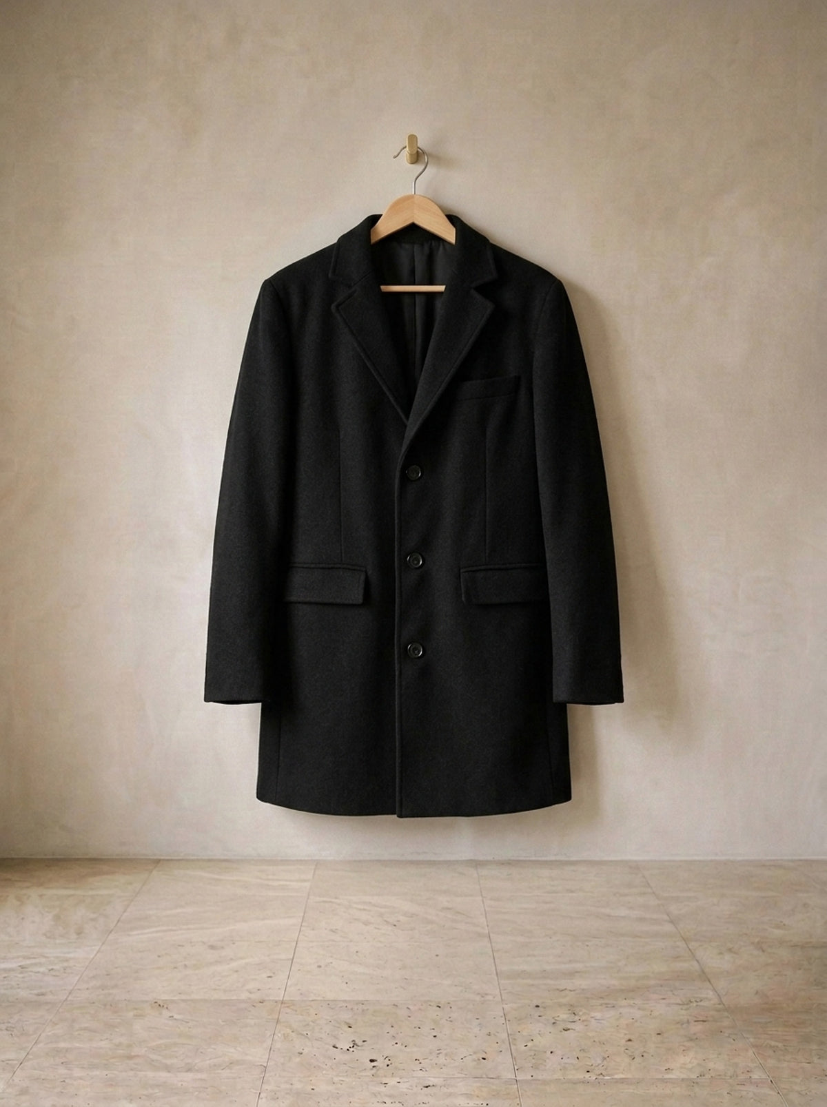 Preto | Sobretudo de lã Montemerano preto – peça sozinha, foto de produto