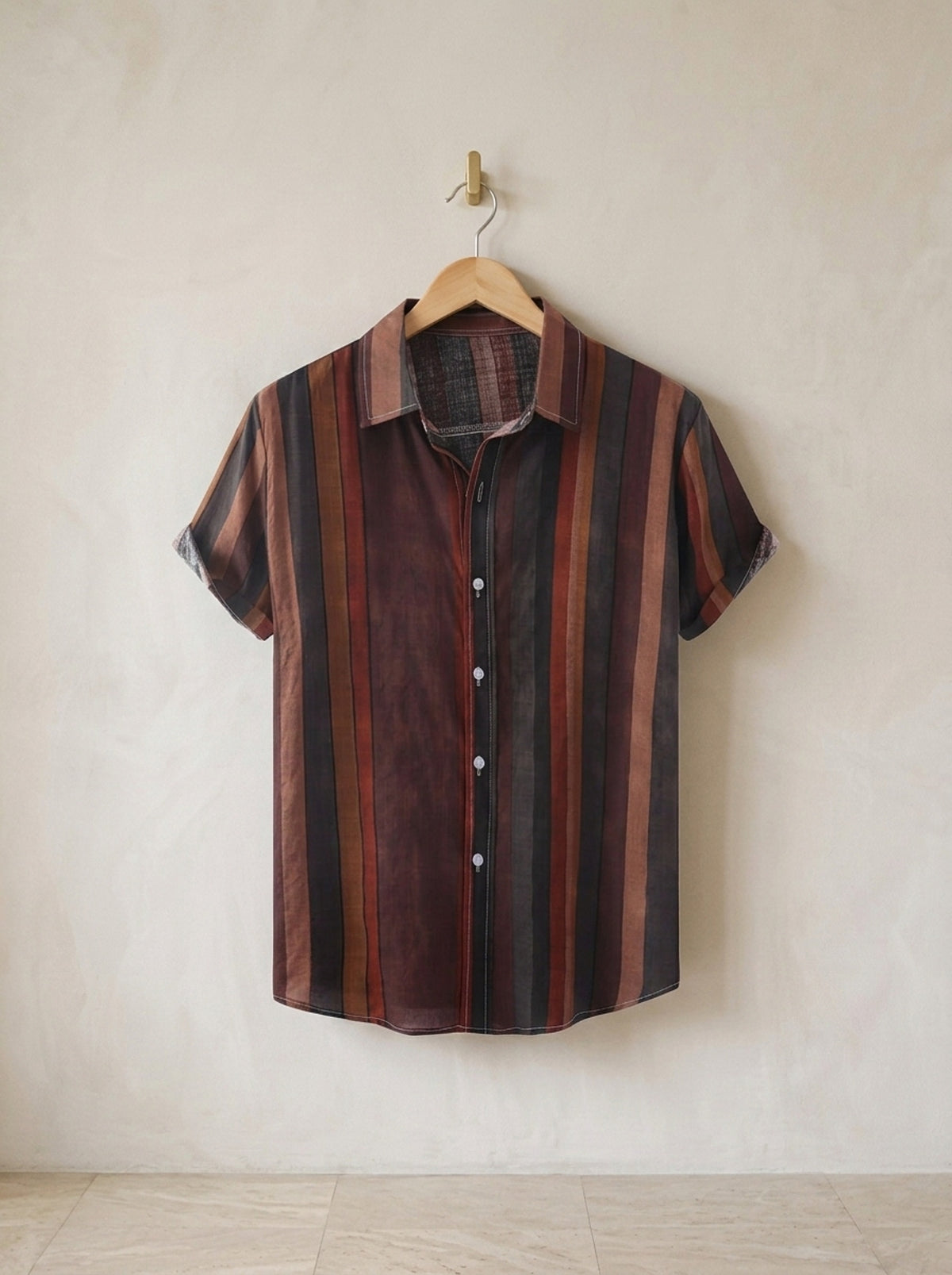Camisa listrada tons terrosos Reykjavik – peça sozinha, foto de produto