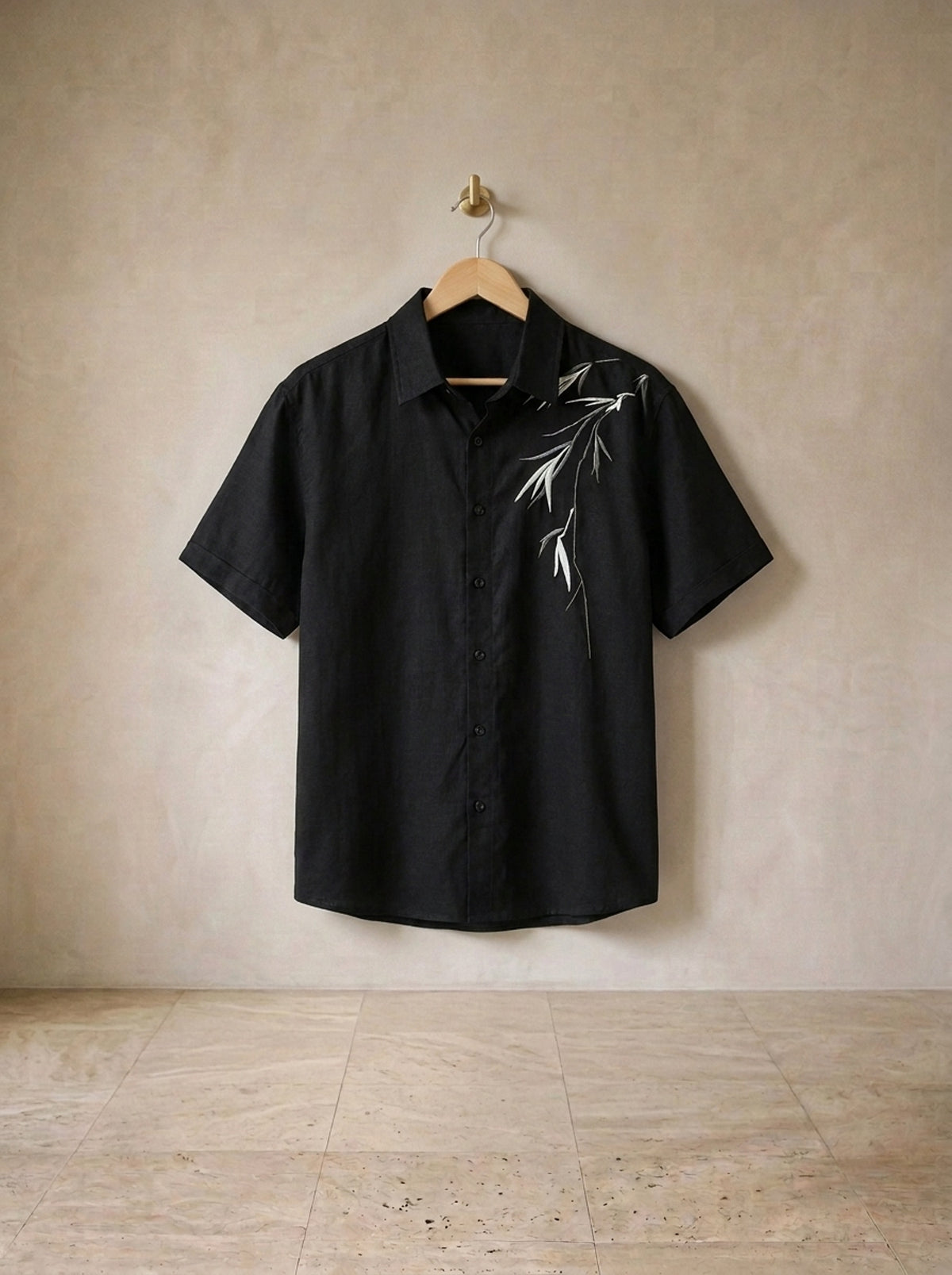 Preto | Camisa de linho bordado de bambu Saumur preto – peça sozinha, foto de produto
