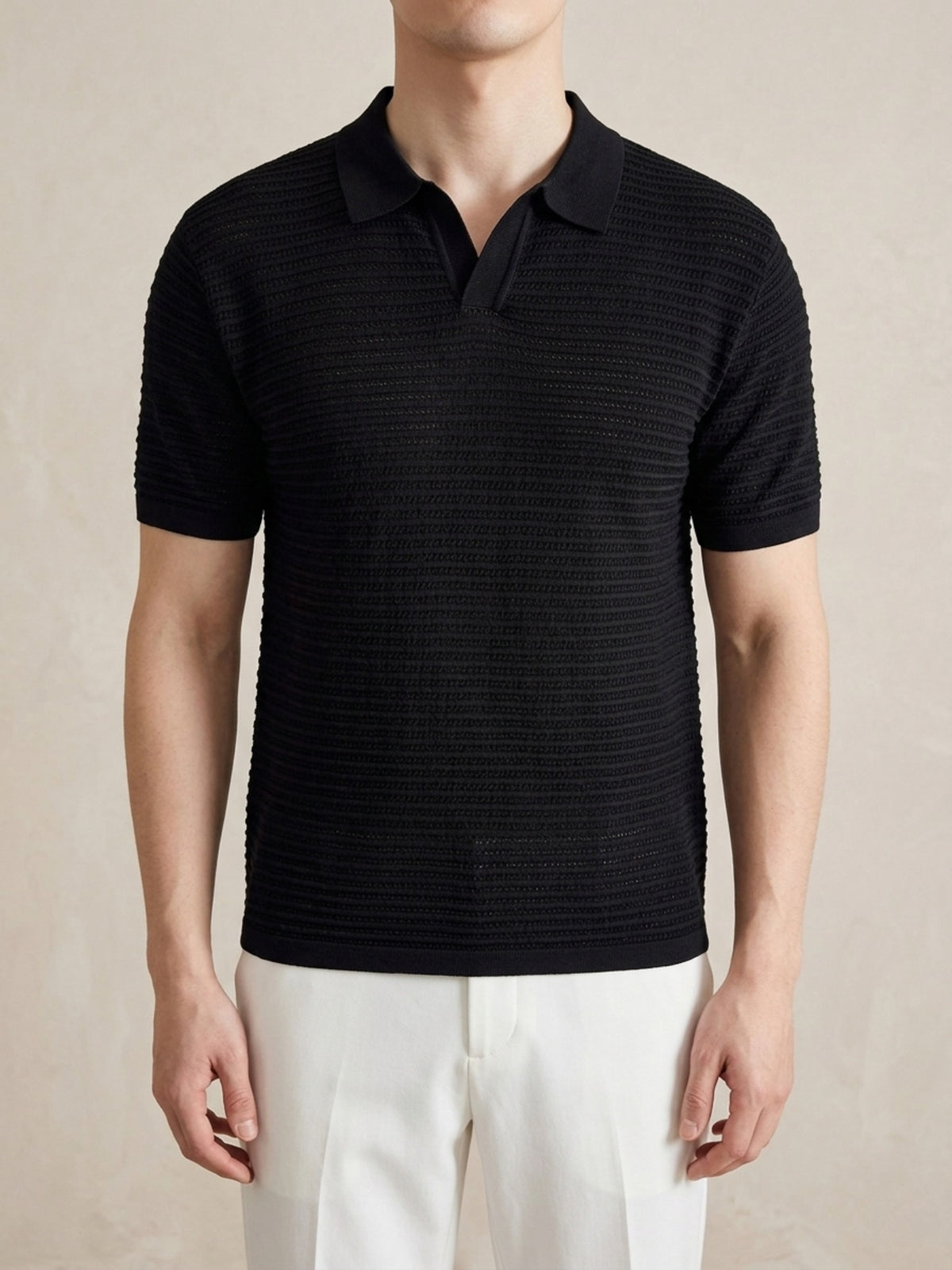 Preto | Camisa polo de tricô Sartong Szeged preto – peça no corpo, foto de produto
