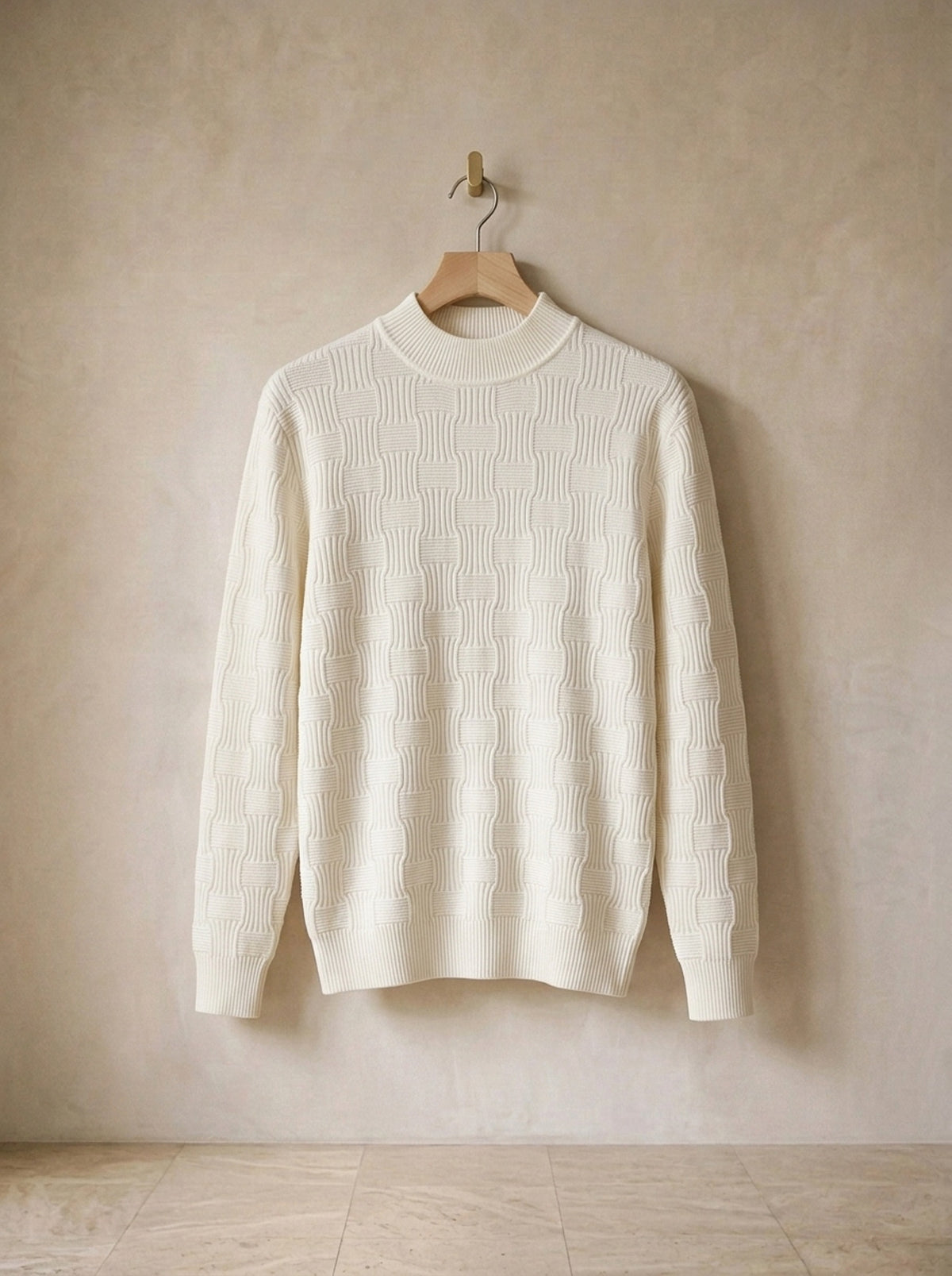 Branco | Suéter texturizado meia gola Valdobbiadene branco – peça sozinha, foto de produto