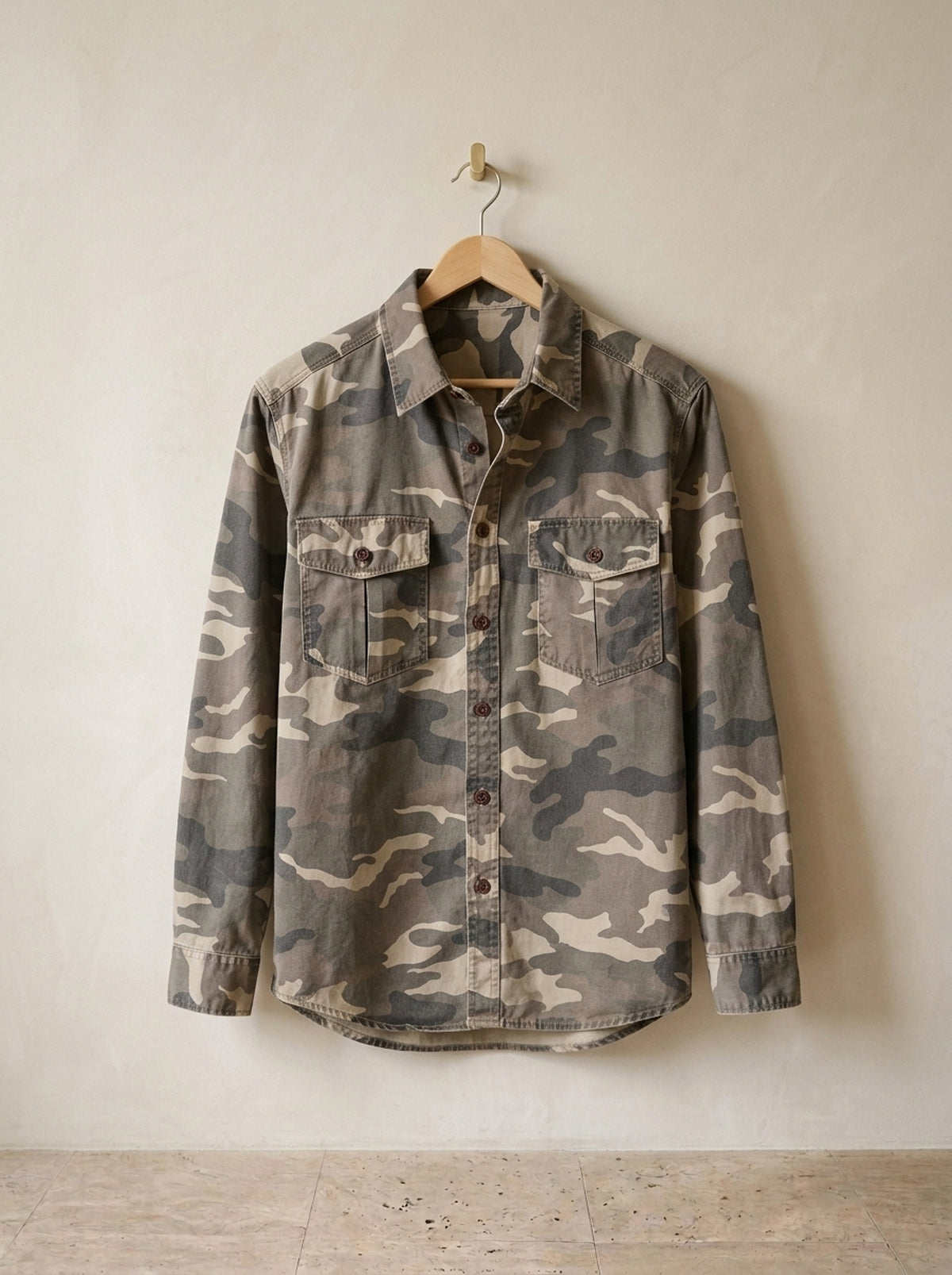 Camuflado bege | Sobrecamisa camuflada Valldemossa camuflado bege – peça sozinha, foto de produto