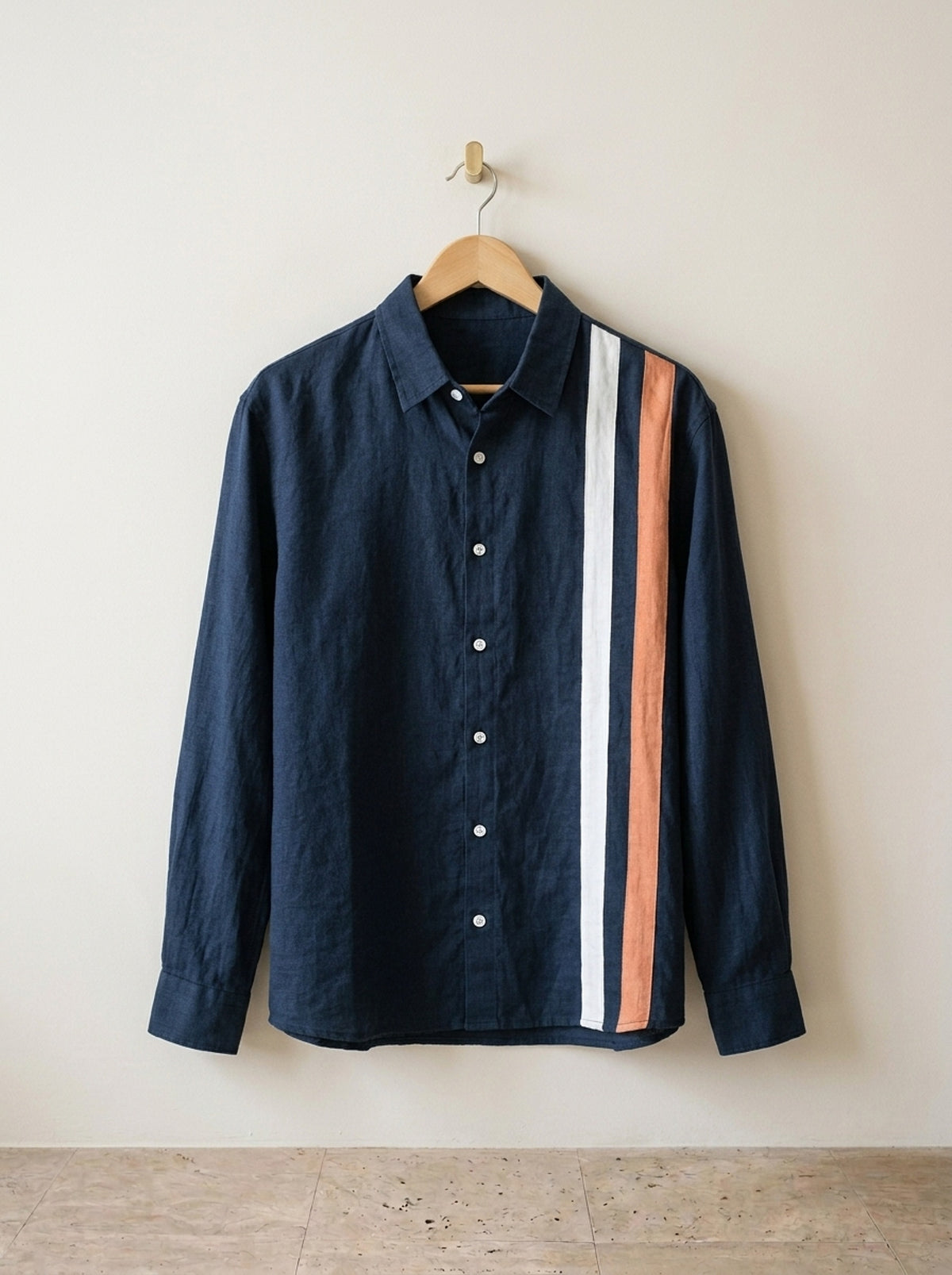 Azul-marinho | Camisa de linho com listra vertical Waterford azul-marinho – peça sozinha, foto de produto