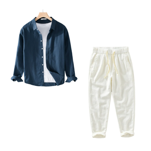 Kit Camisa Conrado Linho Puro Clássico + Calça Linho Fino Elegante Sartong Balchik®