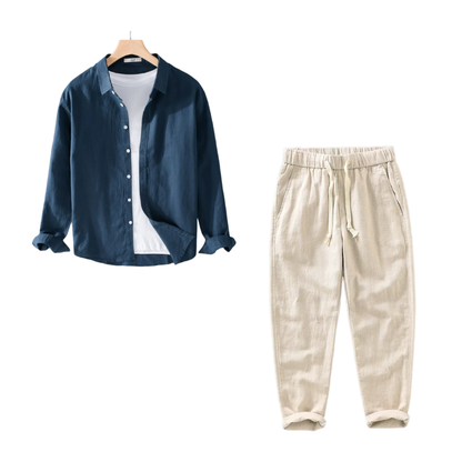 Kit Camisa Conrado Linho Puro Clássico + Calça Linho Fino Elegante Sartong Balchik®