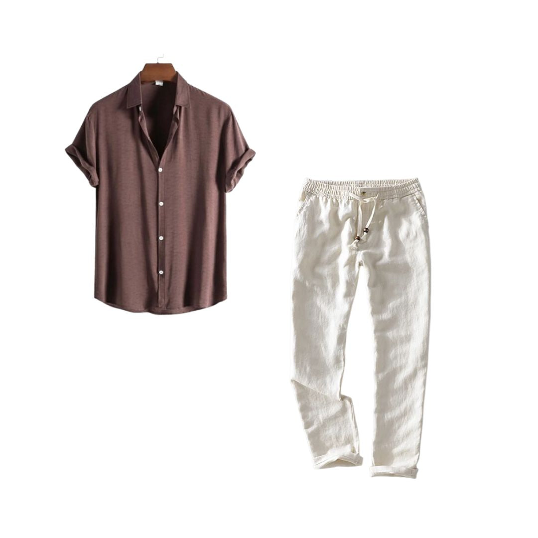 Conjunto Camisa Social Clássica Elegante Linho Premium Sartong Angeles®