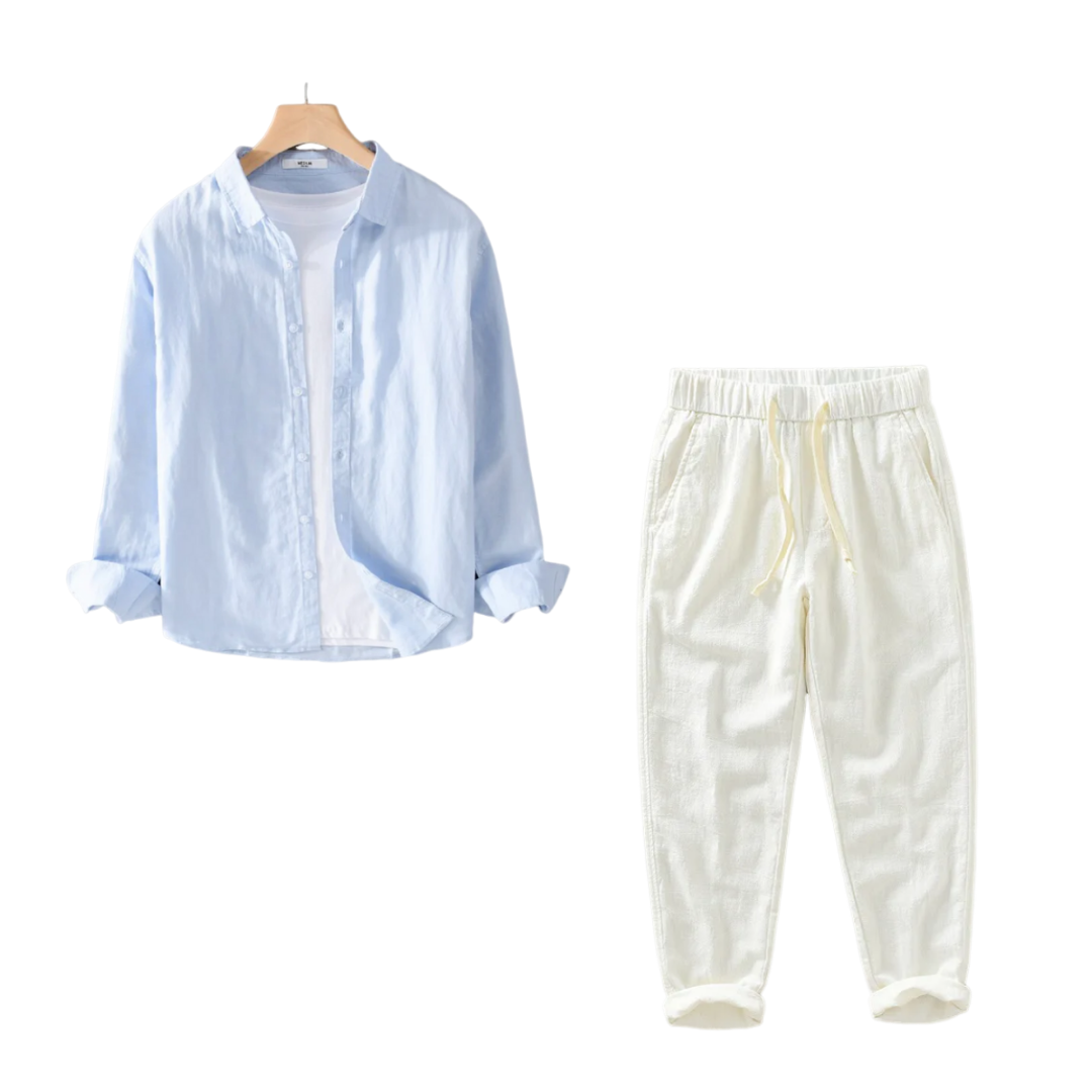 Kit Camisa Conrado Linho Puro Clássico + Calça Linho Fino Elegante Sartong Balchik®