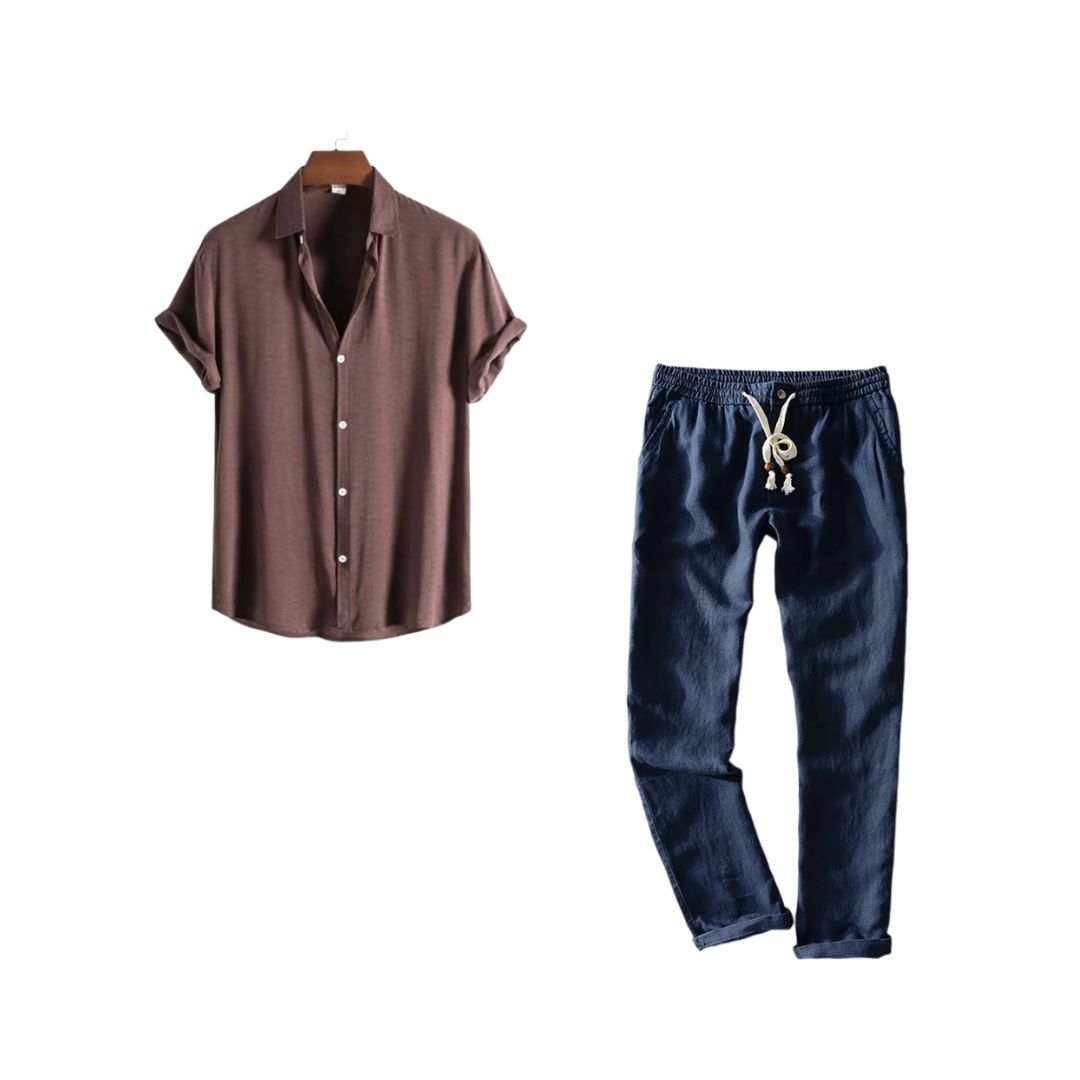 Conjunto Camisa Social Clássica Elegante Linho Premium Sartong Angeles®