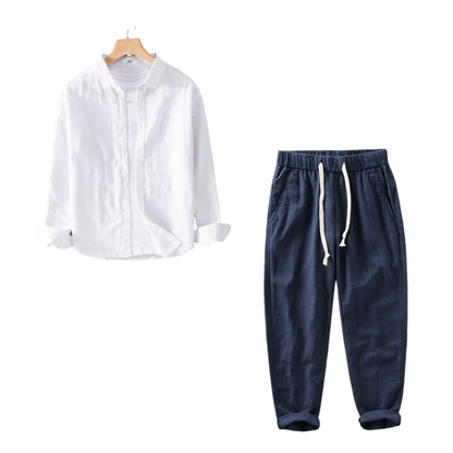 Kit Camisa Conrado Linho Puro Clássico + Calça Linho Fino Elegante Sartong Balchik®