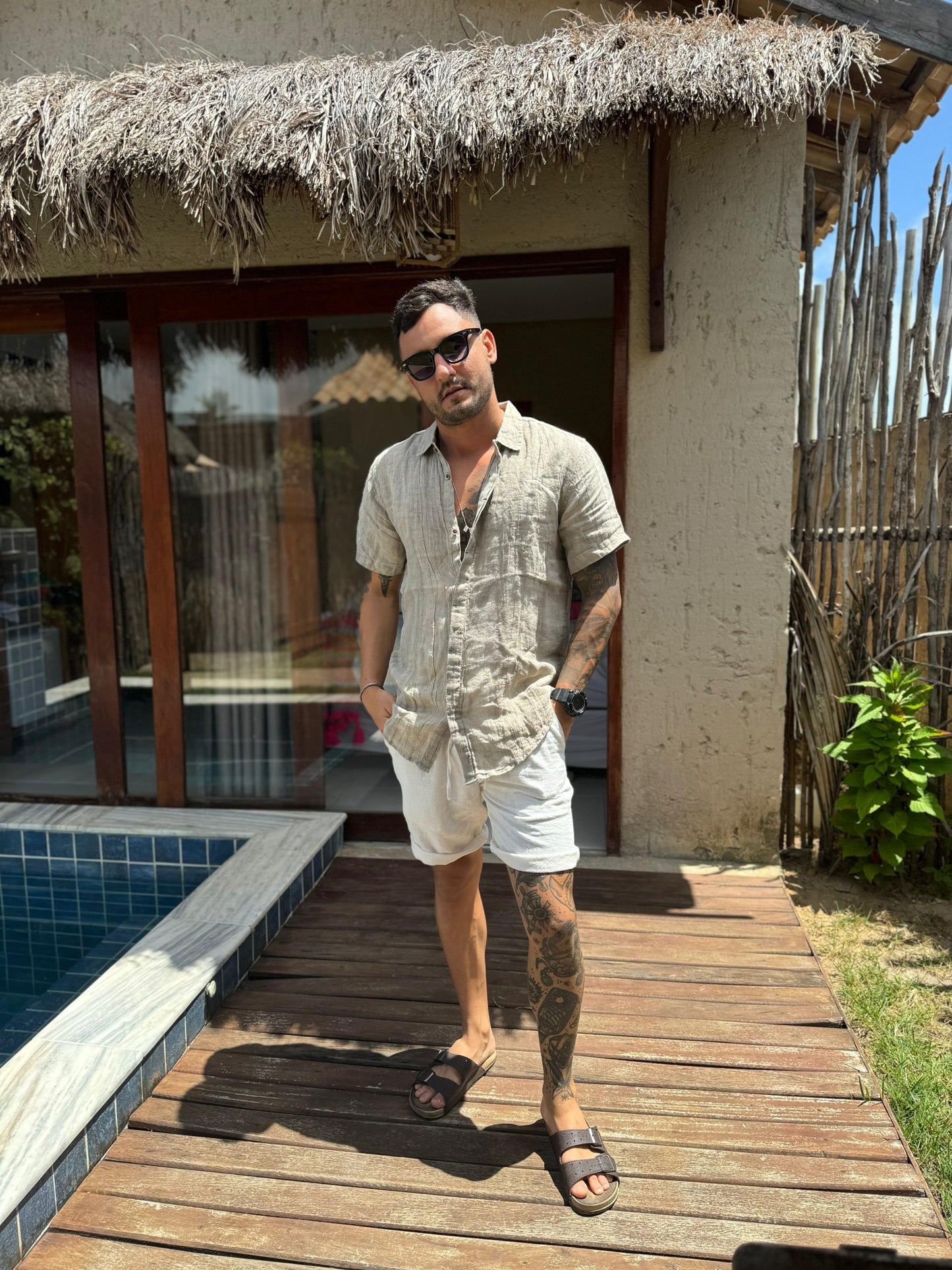 Conjunto Camisa Linho De Qualidade + Short Linho Premium Sartong Charleston®