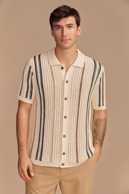 Camisa Crochê Italiano Refinado Algodão Premium Casual Moderno Manga Curta Sartong Wrocław®