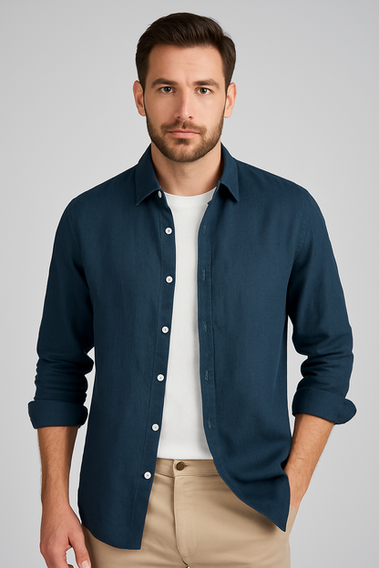 Camisa Social Slim Linho Puro Clássica Alfaiataria Refinada Acabamento Premium Sartong Marselha®