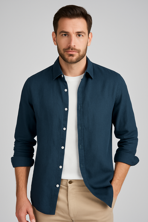 Camisa Social Slim Linho Puro Clássica Alfaiataria Refinada Acabamento Premium Sartong Marselha®