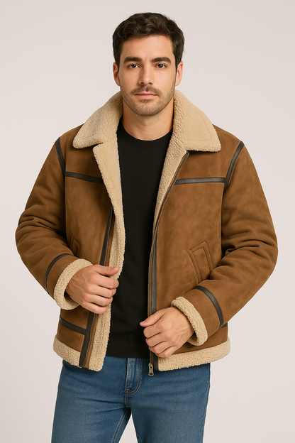 Jaqueta Casual Luxo Refinado Artesanal Couro Lã Premium Italiano Exclusivo Sartong Bruges®