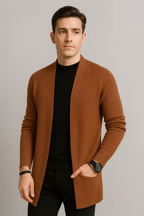 Cardigan Masculino Algodão Elastano Premium Clássico Casual Elegante Sartong Orange®