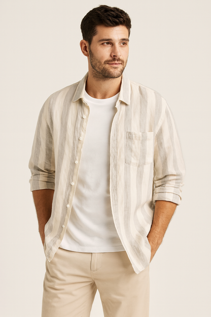 Camisa Linho Slim Luxo Atemporal Guarda Roupa Masculino Coleção Premium Sartong Cambridge®