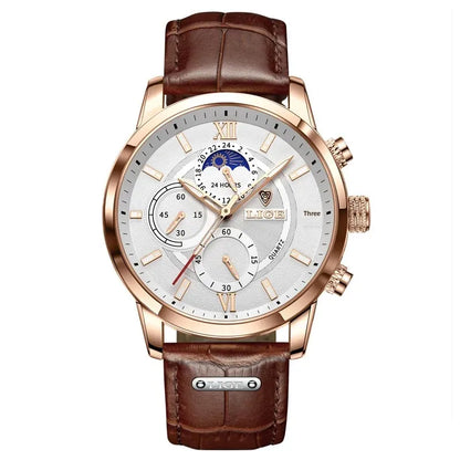 Relógio Masculino Luxo Atemporal com Pulseira de Couro Rachado de Alta Qualidade Sartong Cesenatico®