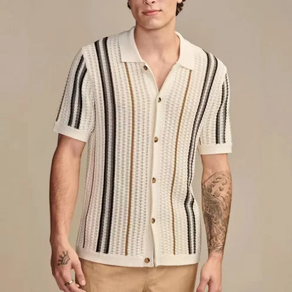 Camisa Crochê Italiano Refinado Algodão Premium Casual Moderno Manga Curta Sartong Wrocław®