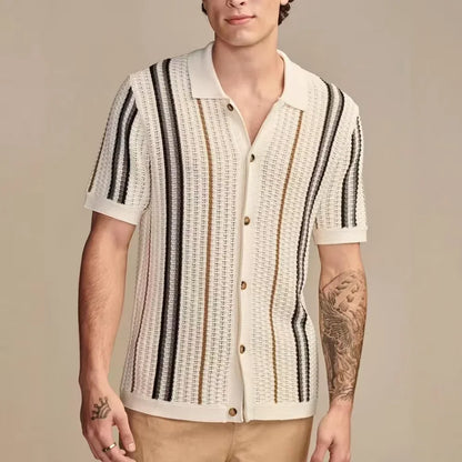 Camisa Crochê Italiano Refinado Algodão Premium Casual Moderno Manga Curta Sartong Wrocław®