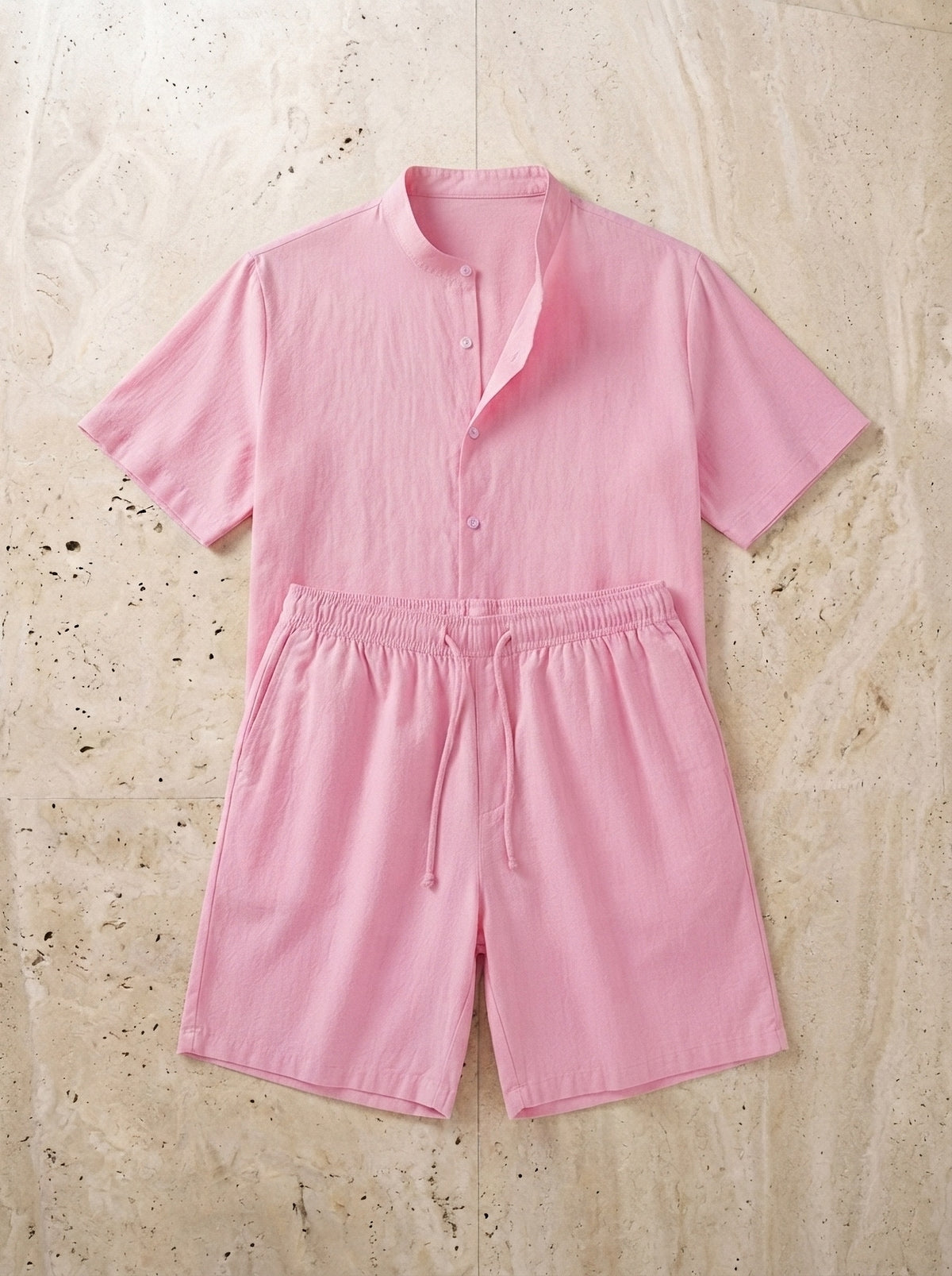 Rosa | Conjunto camisa e short Akureyri rosa – peças sozinhas vistas de cima