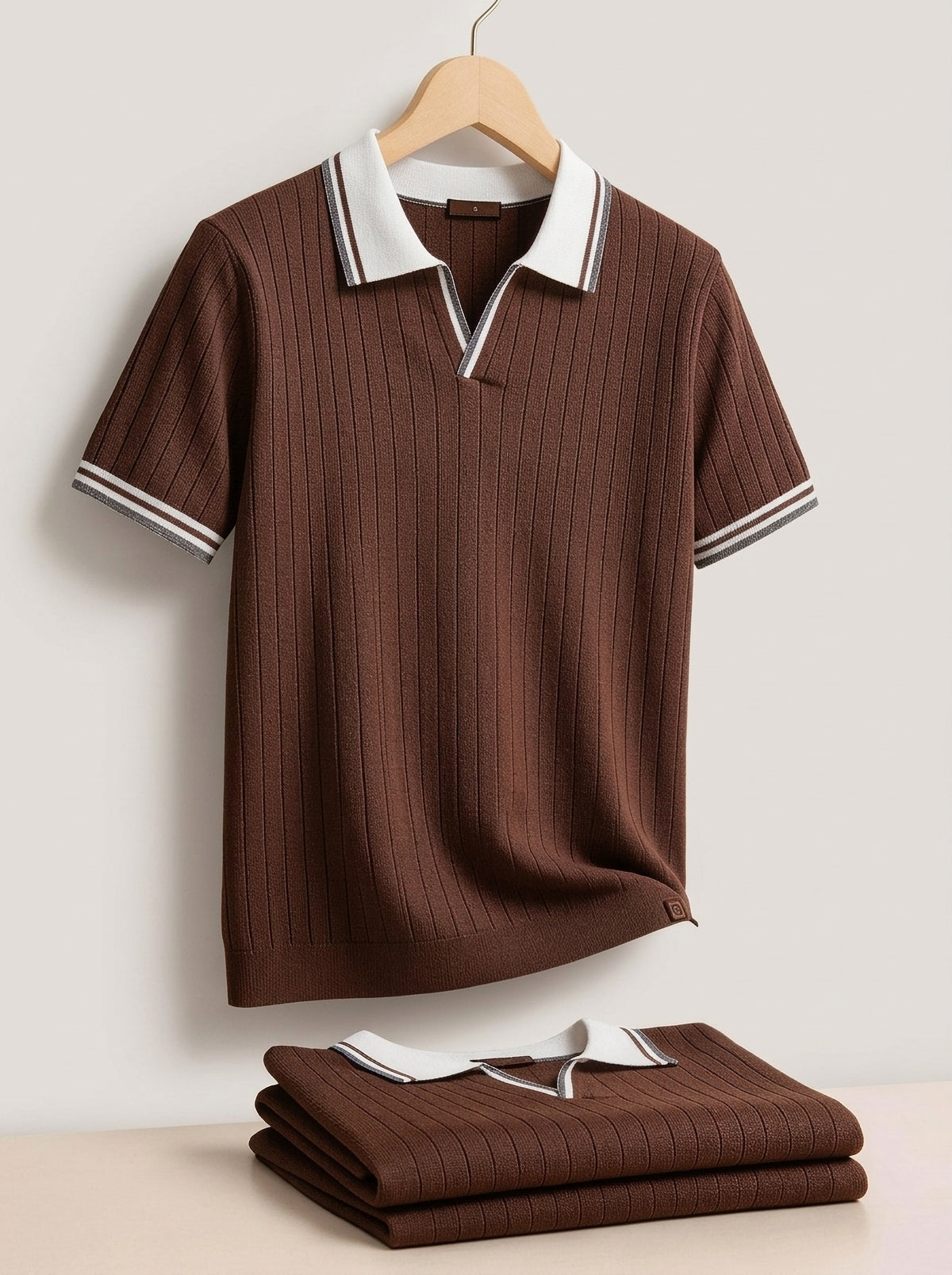 Café | Camisa polo canelada com debrum Alassio café – foto de produto
