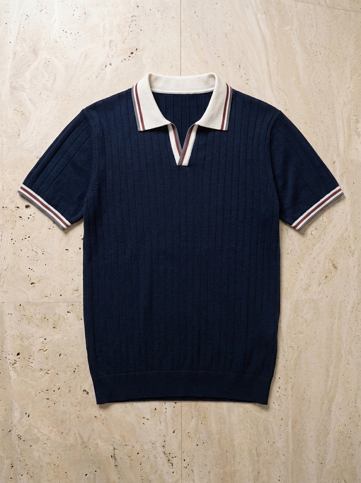 Azul-marinho | Camisa polo canelada com debrum Alassio azul-marinho – peça sozinha vista de cima