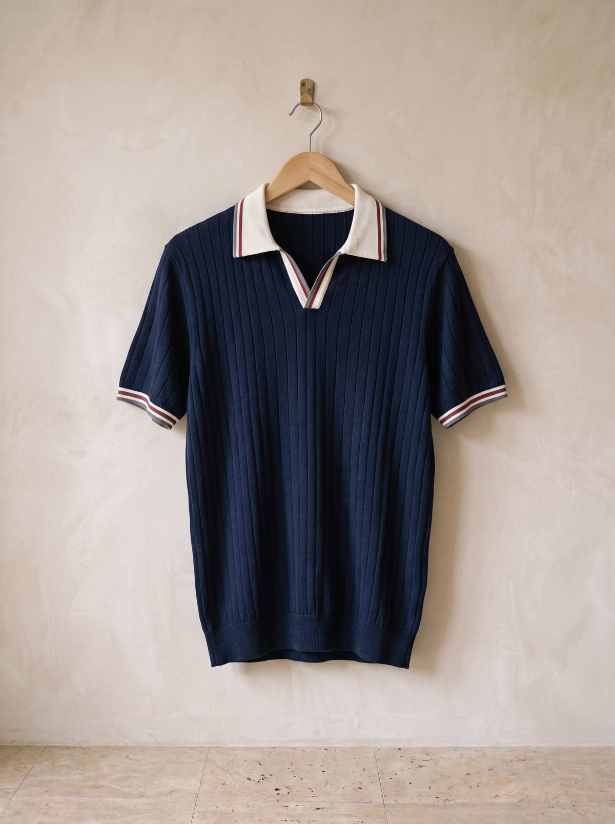 Azul-marinho | Camisa polo canelada com debrum Alassio azul-marinho – peça sozinha, foto de produto