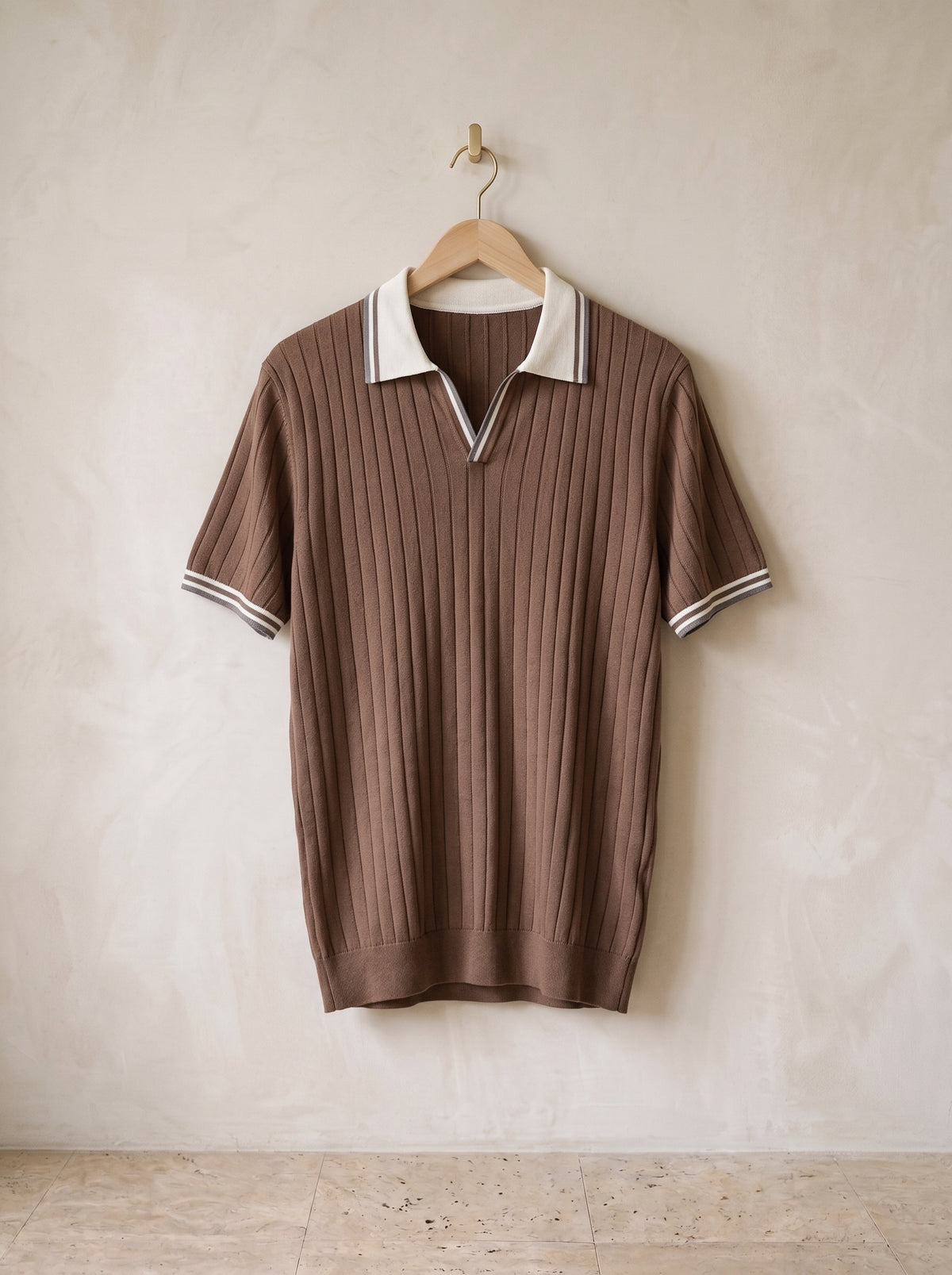 Café | Camisa polo canelada com debrum Alassio café – peça sozinha, foto de produto