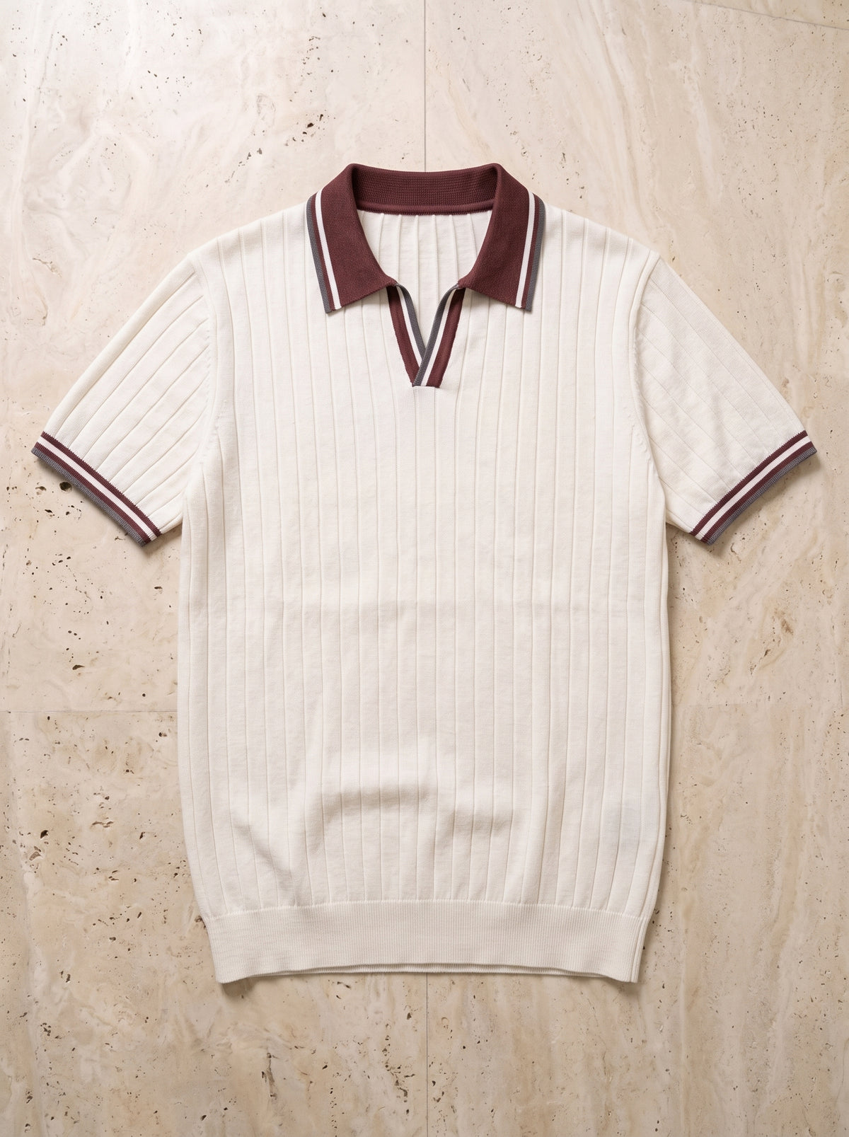 Marfim | Camisa polo canelada com debrum Alassio marfim – peça sozinha vista de cima
