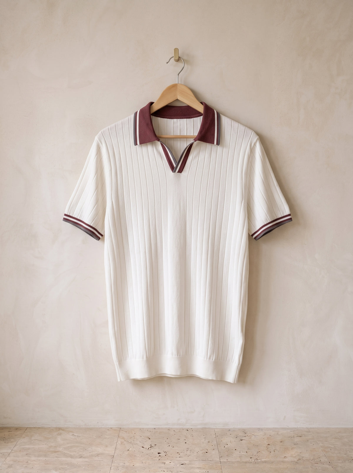 Marfim | Camisa polo canelada com debrum Alassio marfim – peça sozinha, foto de produto