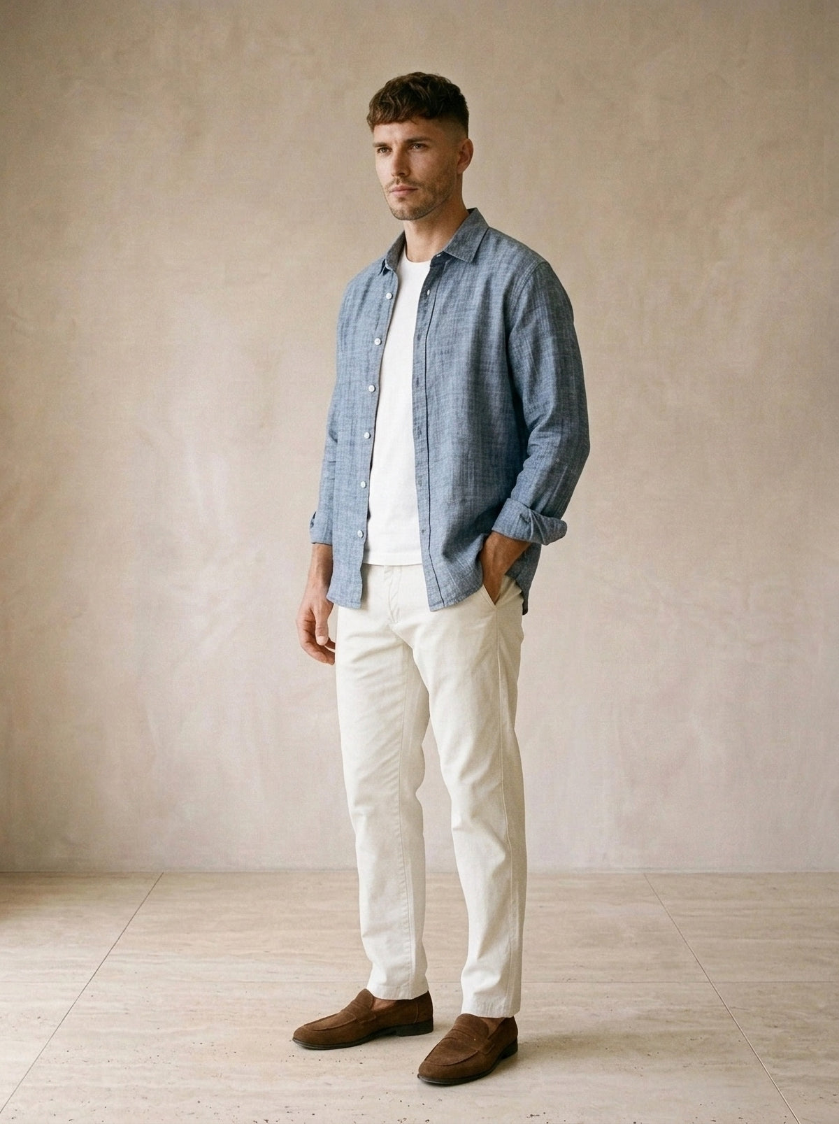 Azul | Camisa de linho Albarracín azul – vista três quartos