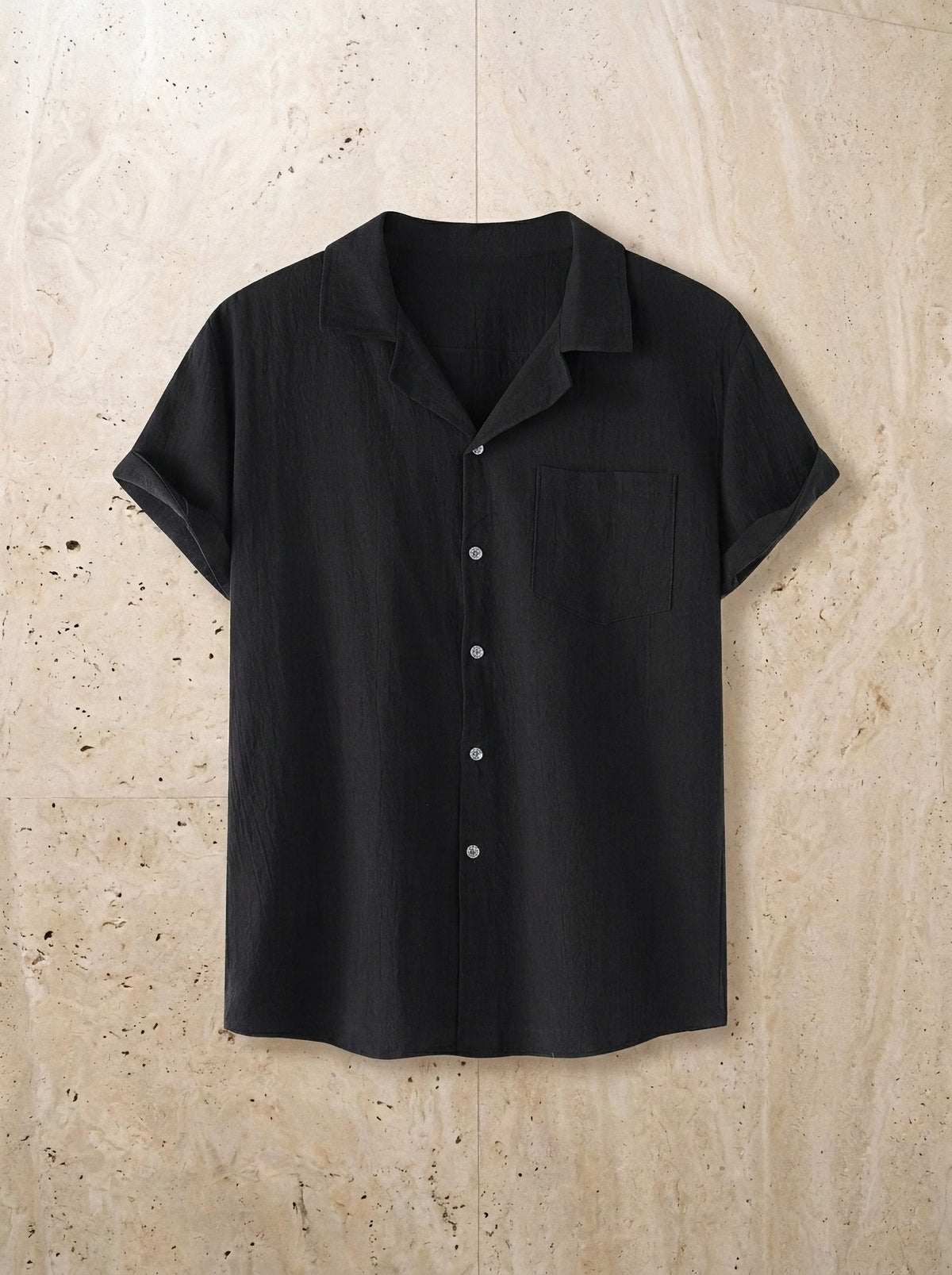 Preto | Camisa de algodão Albufeira preto – peça sozinha vista de cima