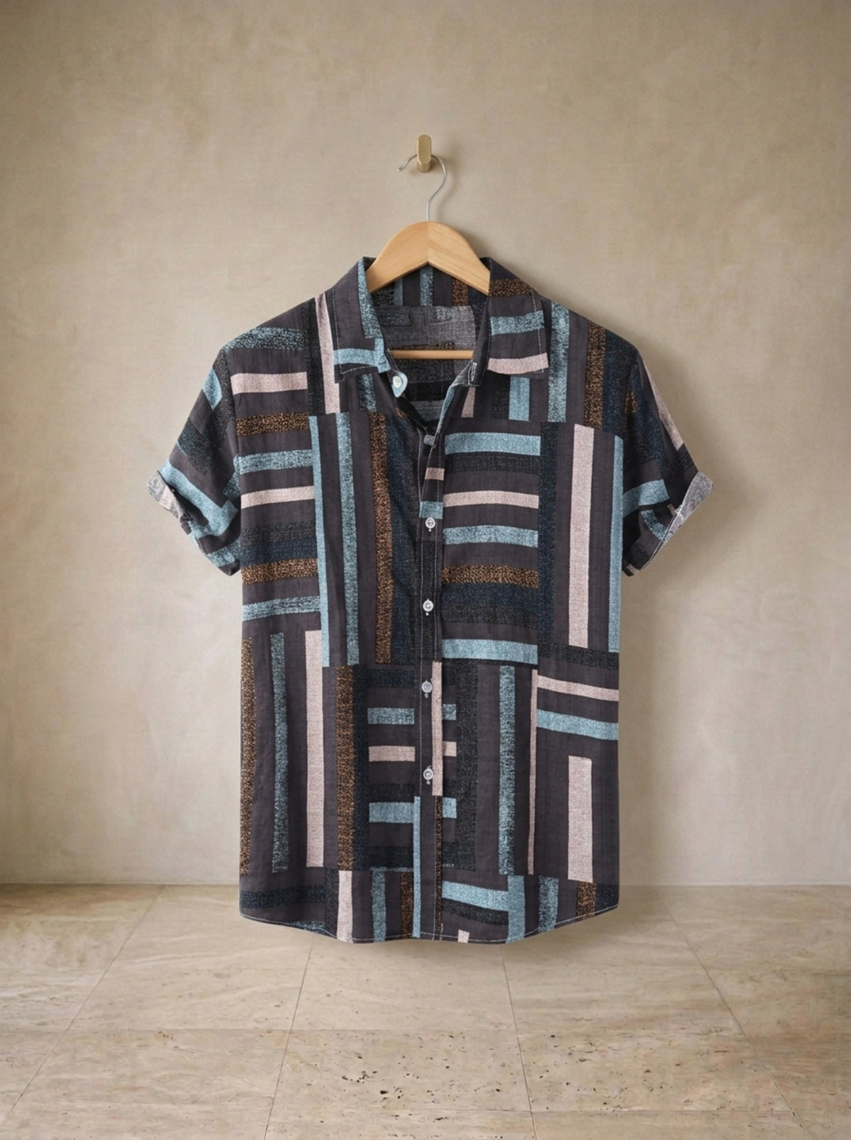 Azul | Camisa patchwork listrada Ålesund azul – peça sozinha, foto de produto
