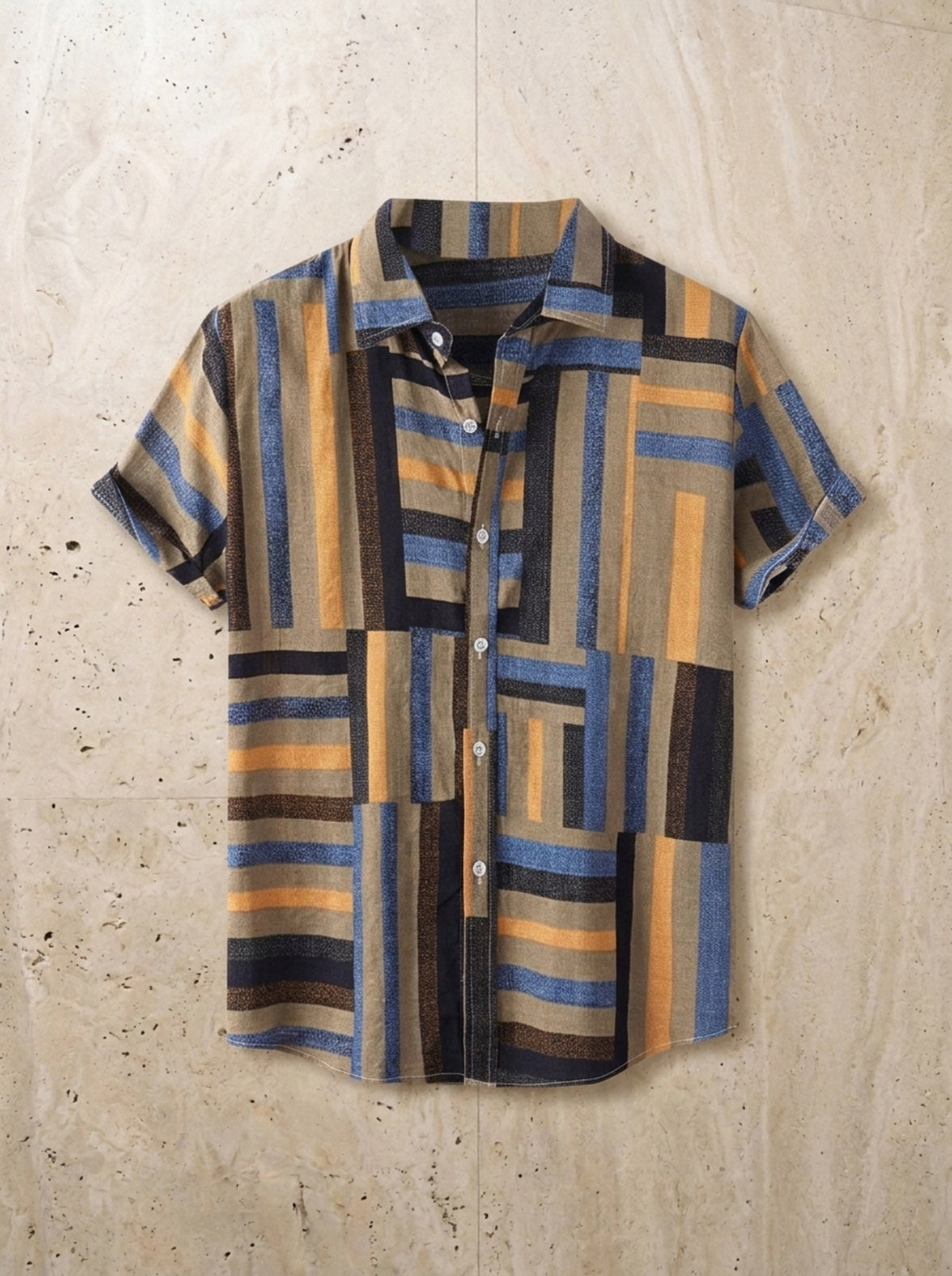 Caqui | Camisa patchwork listrada Ålesund caqui – peça sozinha vista de cima