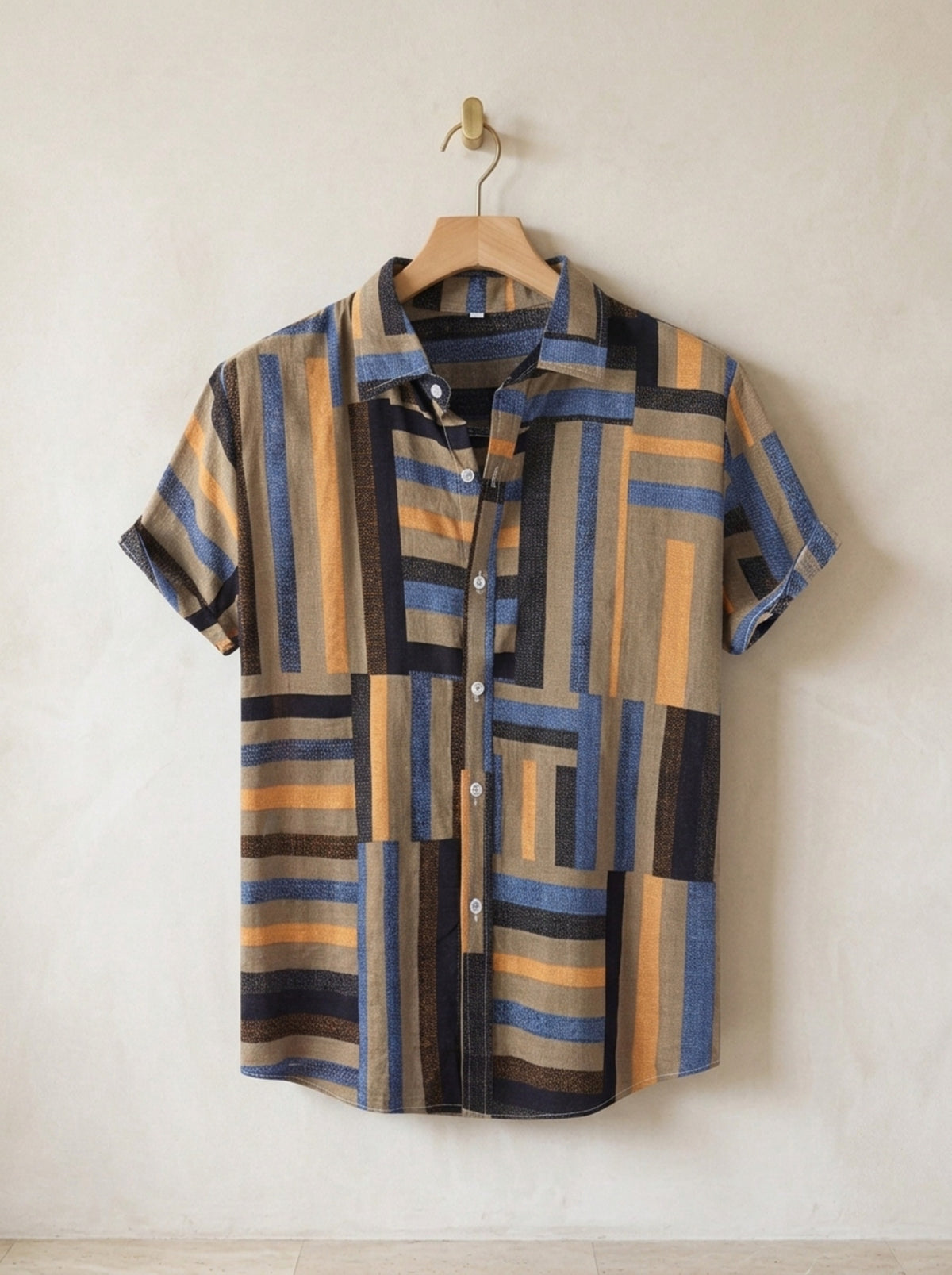 Caqui | Camisa patchwork listrada Ålesund caqui – peça sozinha, foto de produto