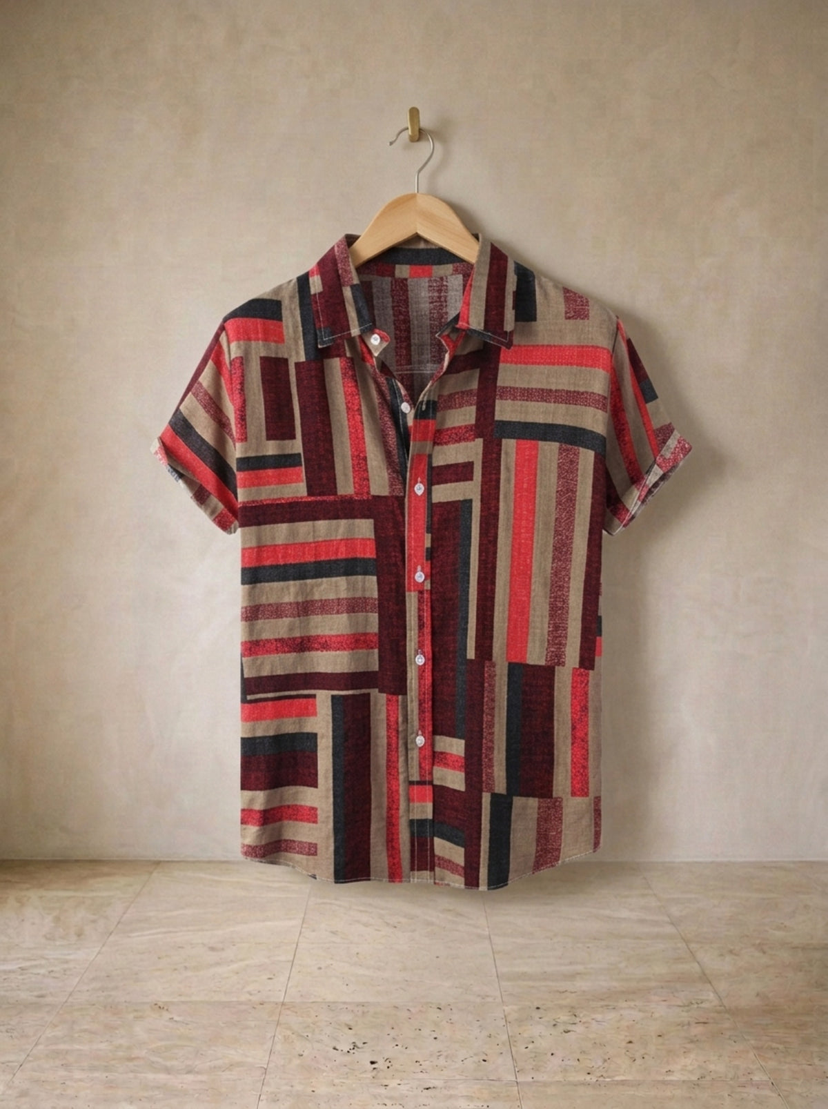 Vermelho | Camisa patchwork listrada Ålesund vermelho – peça sozinha, foto de produto