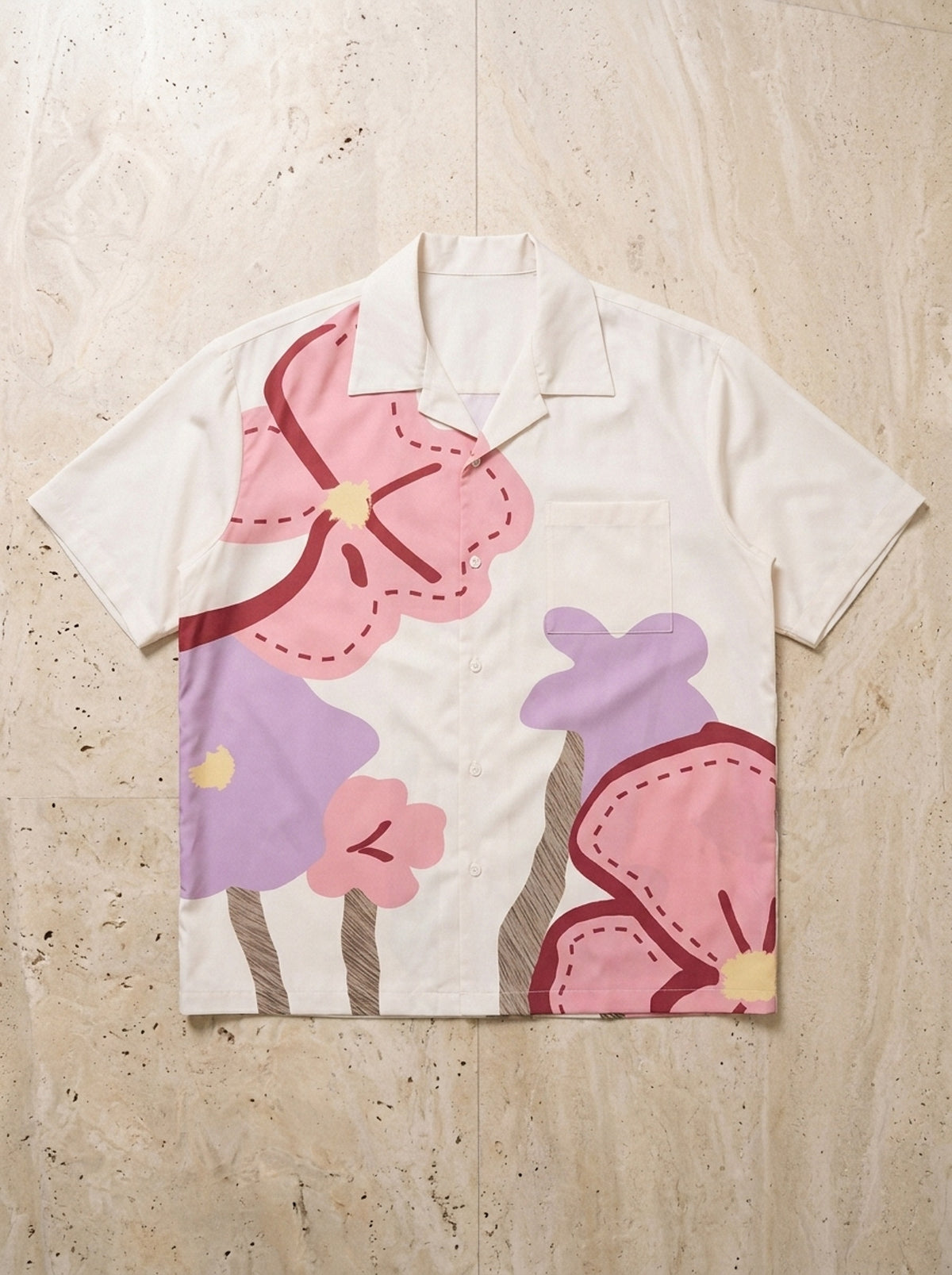Camisa de flores pintadas Alicante – peça sozinha vista de cima